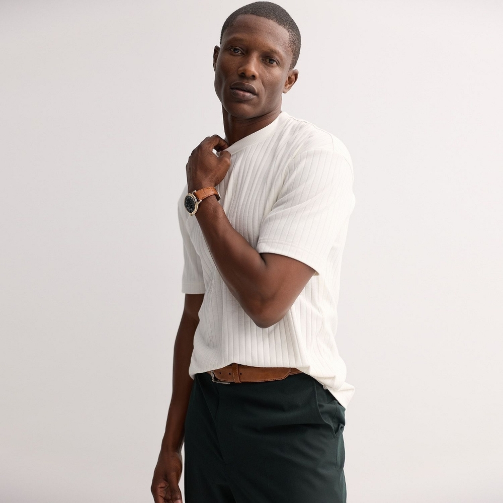 Apt. 9 White Ribbed Short Sleeve Tee